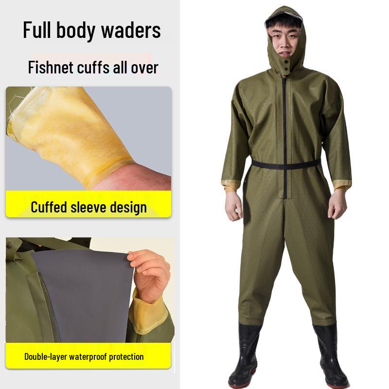 PVC Full Body Fishing Waders - Thickened One-Piece Wading Pants for Fishing and Lotus Root Digging