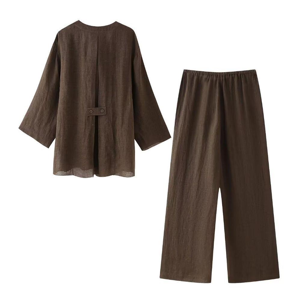 Spring European & American Style Kimono Cross Jacket with Casual Pants
