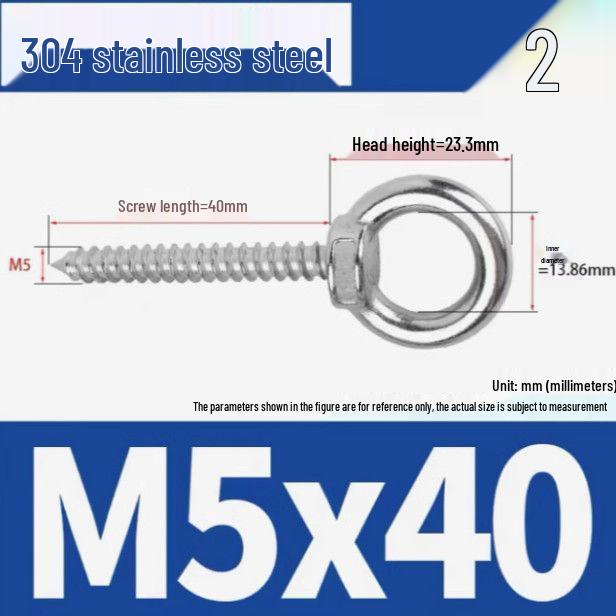 304 Stainless Steel Self-Tapping Eye Bolt with Ring Screw Hook