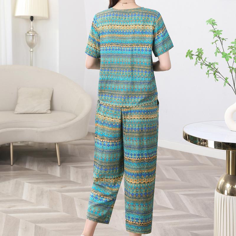 Dámská dvoudílná sada pro větší velikosti, letní vintage oblečení, volné ležérní kalhoty