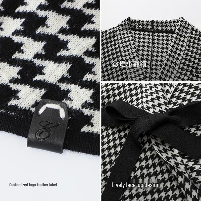 ELLE Women's Retro Houndstooth Wool Blend Shawl Cape