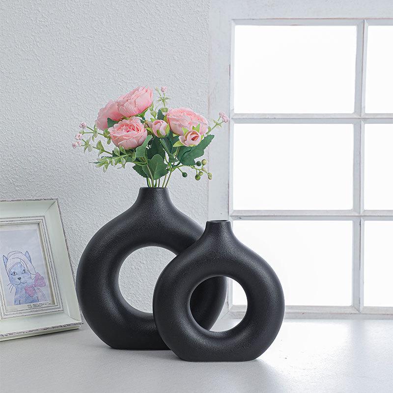 Nordic Ceramic Circle Vase - Creative Home Decor for Living Room