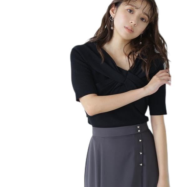 Natural Beauty Basic Cross Ribbon Rib Knit Black Women's Sweater,