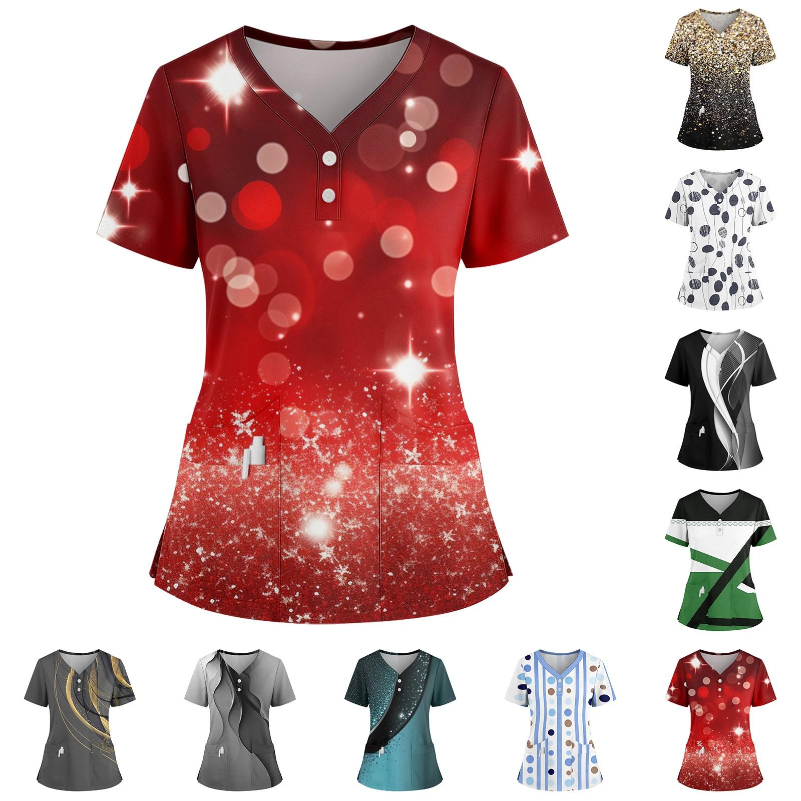 

Women s Loose Short Sleeved Fashionable Polka Pots And Geometric Printing V-neck Buttonable Side Slit Top T-shirt XL білий