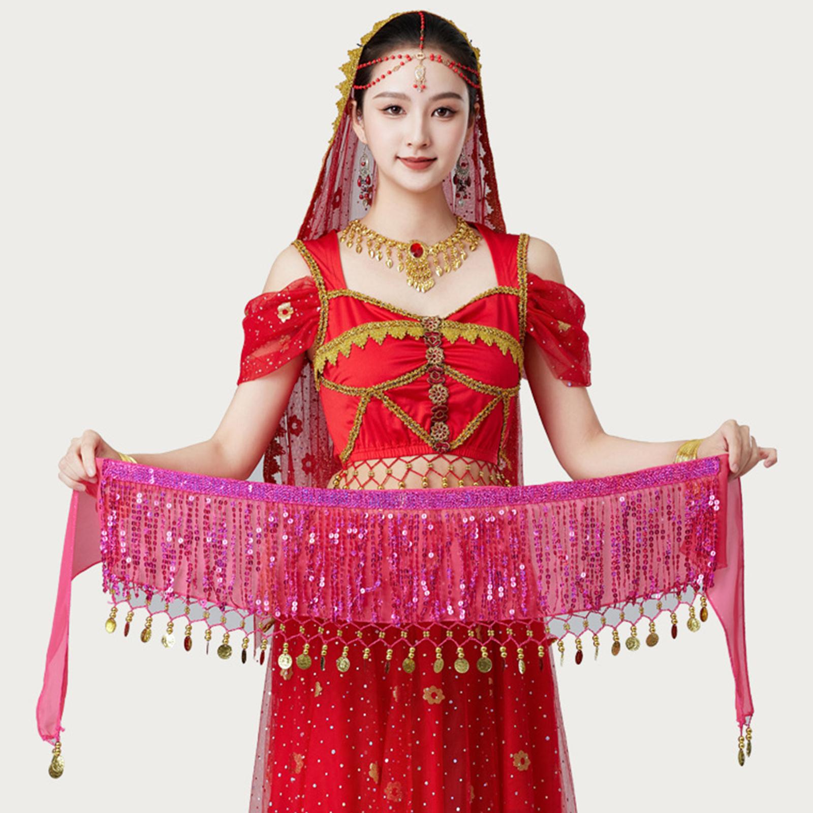 

Women s High Waisted Sexy Sequined Half Skirt Waist Accessories Sequined Belly Dance Waist Scarf One Size