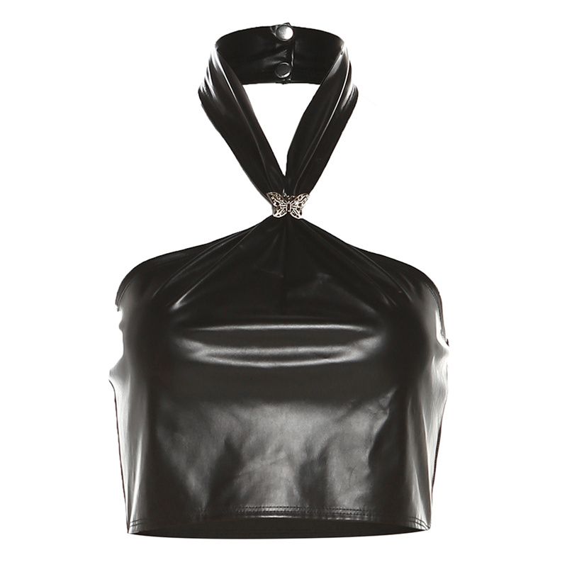 # Sisjuly# Punk Street Sexy Style Ins Butterfly Locking Buckle Embellishment Sexy Shoulder-Baring Slimming Halter Spaghetti Straps Female