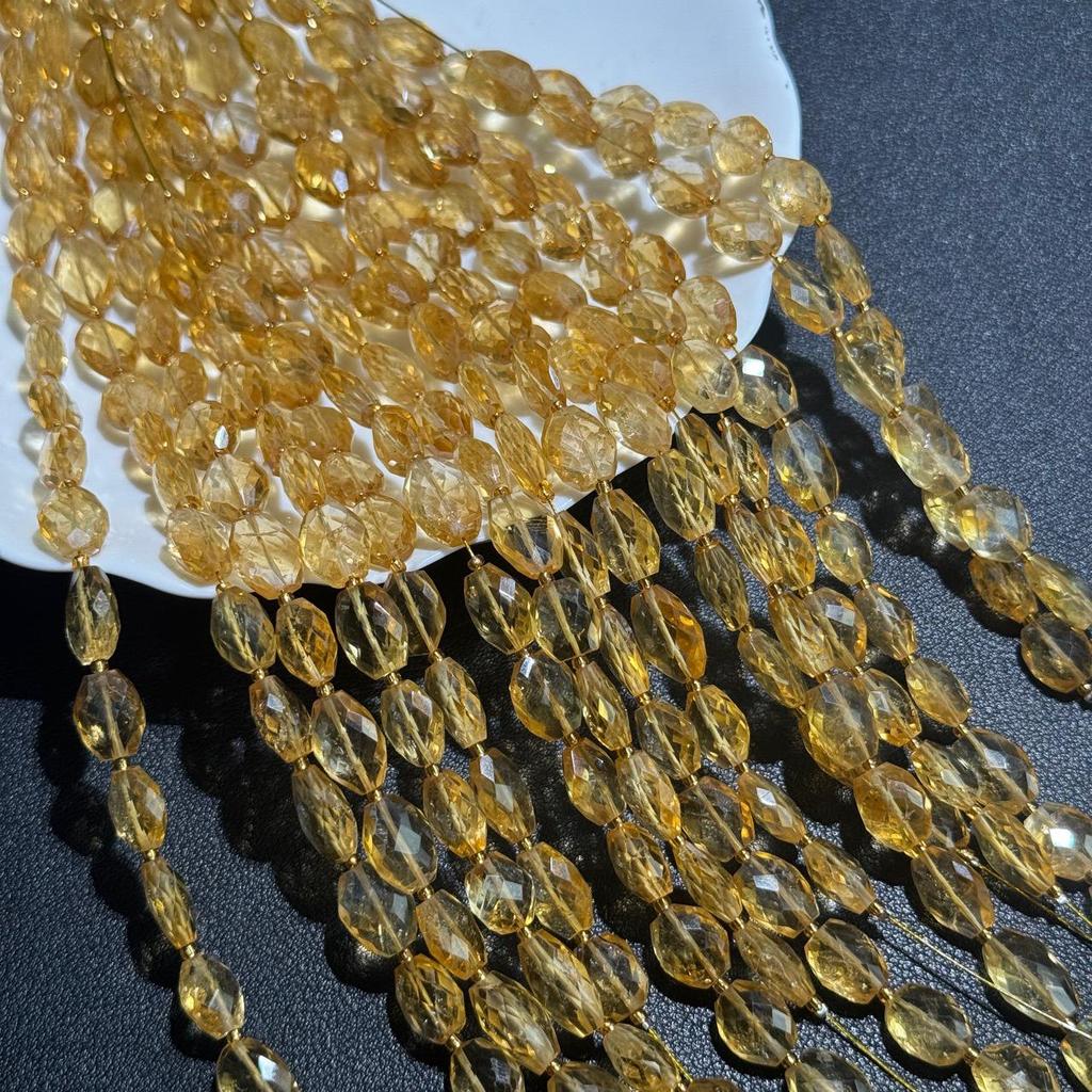 Handmade Natural Citrine Faceted Flat Oval Beads (8x12mm) - 16PCS for DIY Jewelry Making