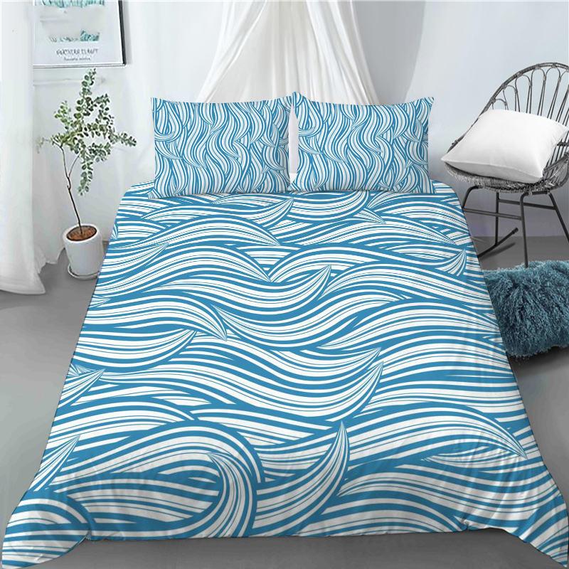 3D Japanese Wave Pattern Duvet Cover Set Fashion Polyester Quilt Cover with Pillowcase for Children Women Home Room Decor Gifts