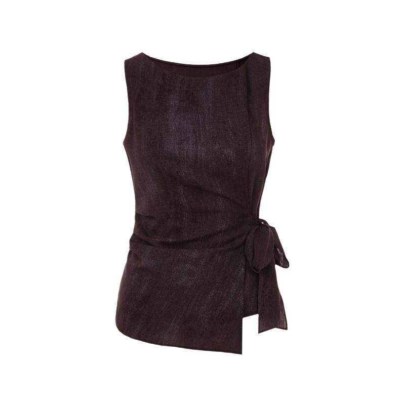 Lancy Acetate Sleeveless Asymmetric Waist Blouse L