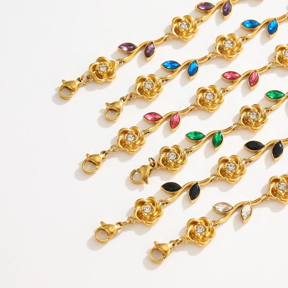 18K Gold Plated Stainless Steel Rose Bracelet Stackable Wrist Jewelry Stackable Layering Look