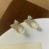 Exquisite Zircon Bow Pearl Stud Earrings: High-End, Versatile, Fashionable Lady Jewelry