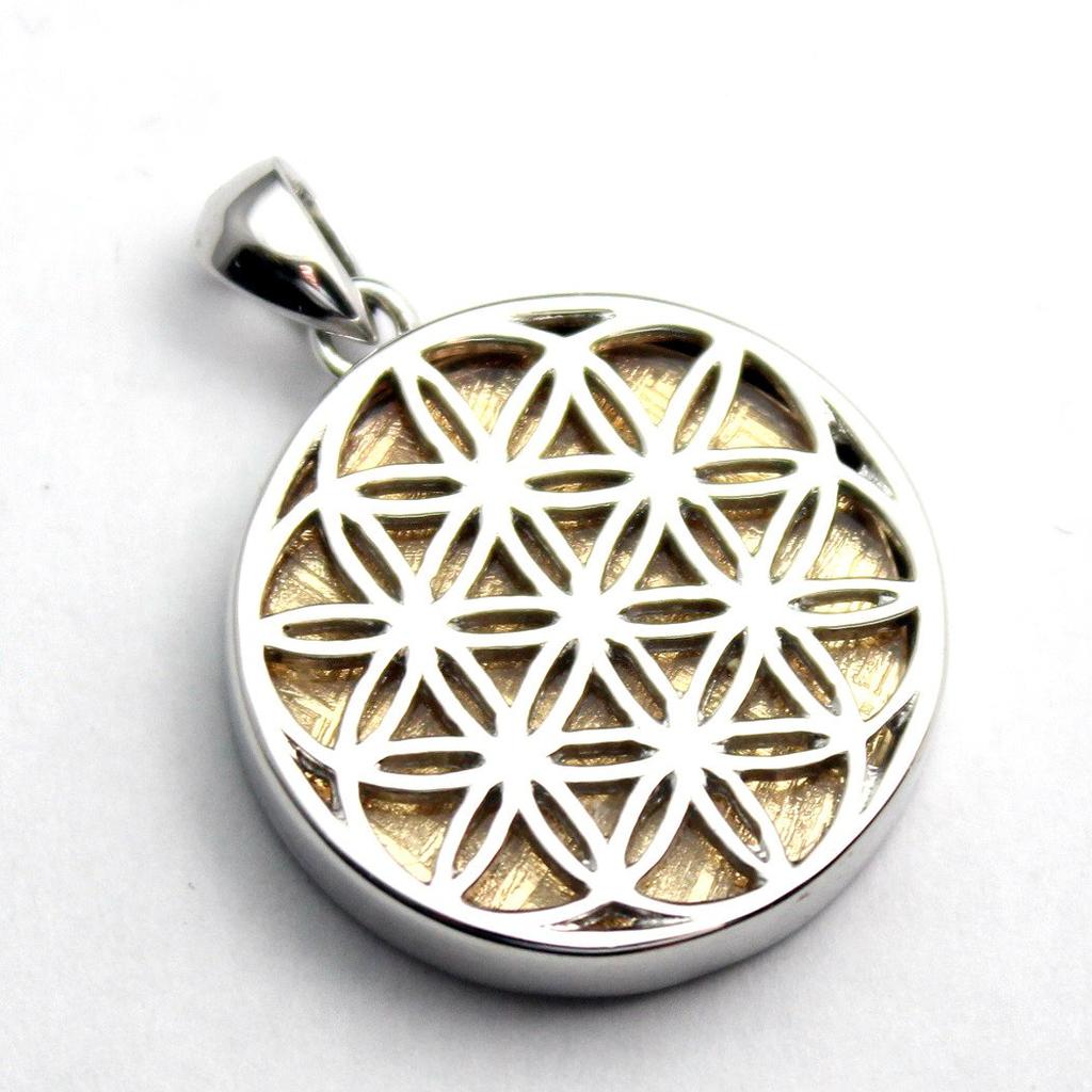[World Accessories Carmelo] Flower of Life Divine Geometry Flower of Life Gibeon Meteorite Pendant Sterling Silver 925 Gold Small