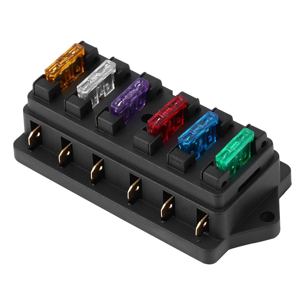 6 Way Circuit Car Boat Auto Blade Fuse Box Block Holder DC 12V 24V