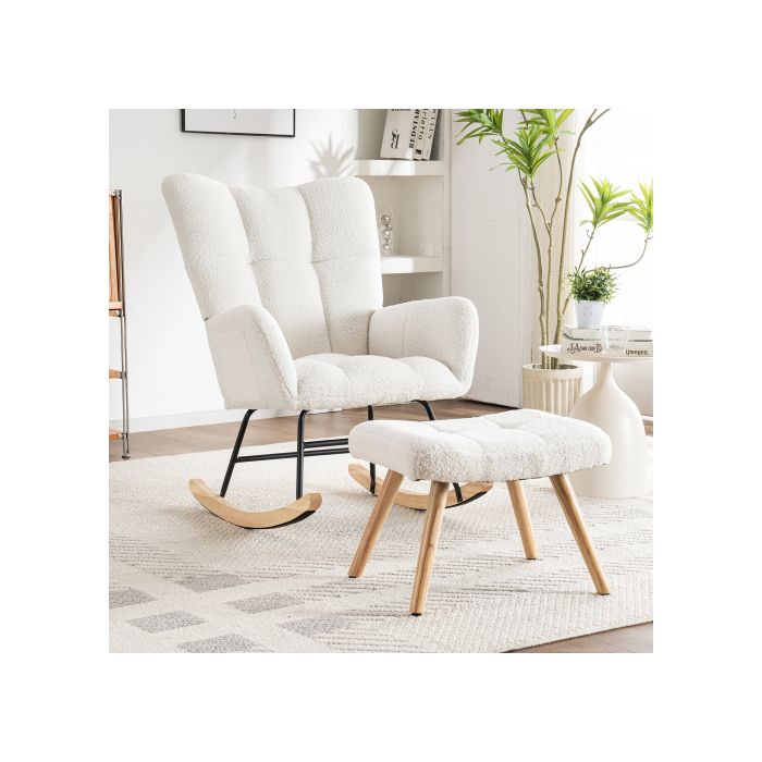 Rocking Armchair - MUVOE - Ergonomic - White - Footrest Included - 92 Cm Height