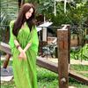 New Chinese Green V-neck Dress for Women's Summer Socialites with a High Sense of High-end Improved Hanfu Lazy Style Loose Holiday Dress
