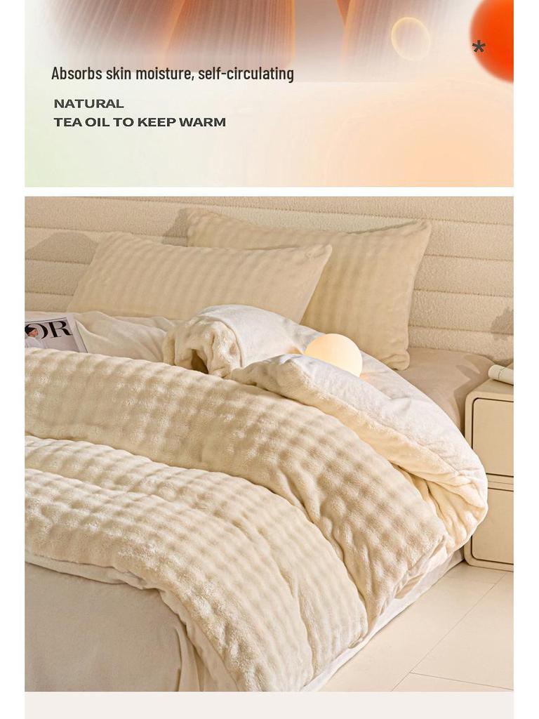 2025 New Winter Faux Rabbit Fur & Milk Velvet Flannel Bedding Set: Thickened, Warm, 4-Piece, Includes Fitted Sheet
