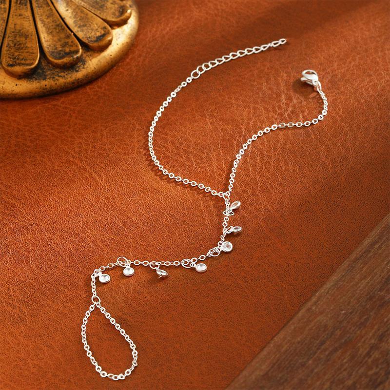 Shiny Zircon Teardrop Connected Finger Ring Bracelets For Women Tassel Link Chain Bracelet Party Jewelry