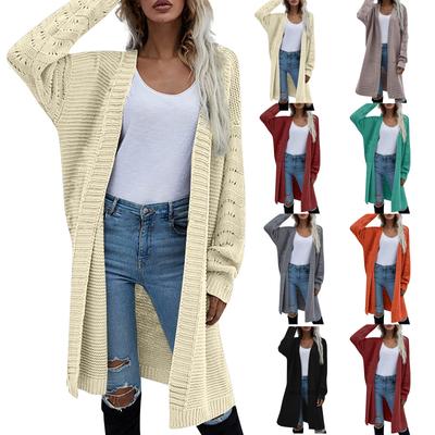 Women's Solid Color Long Casual Cardigan Knitted With Loose Sweater Coat