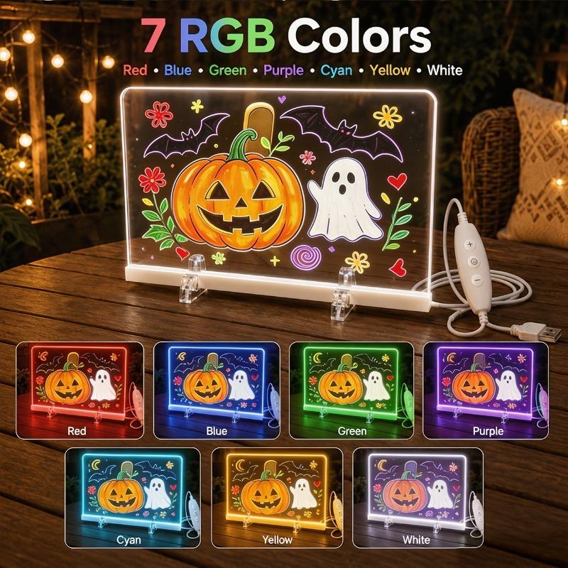 DIY Rewritable Glowing Acrylic Message Board Lamp, Light Up Drawing Board for Kids, Comes with 7 Vibrant Color Marker Pens