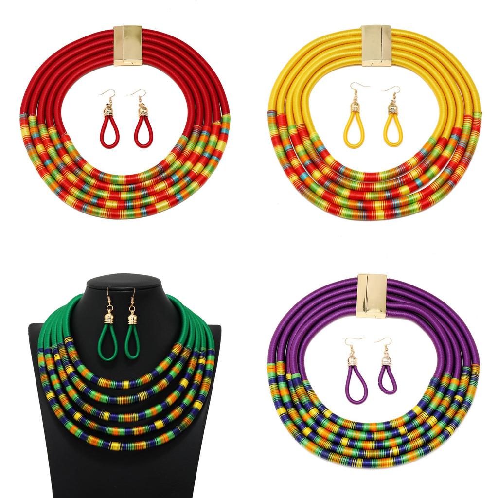 Spring Trend Ethnic Inspired Multilayer Collar Necklace Earrings For Women