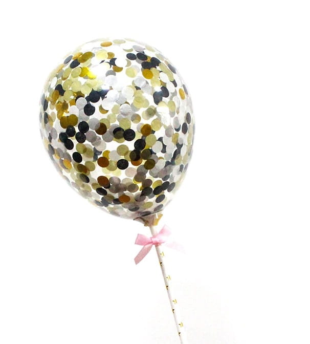 Balon Z Confetti Na Tort Czarny Topper