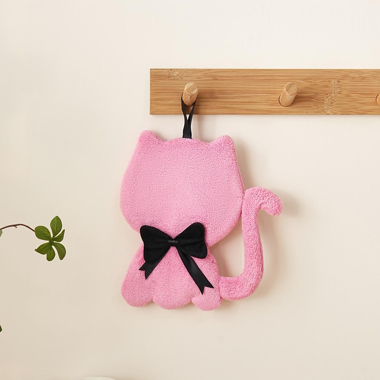

1PC Bow Back Cat Coral Fleece Hand Towel, Thickened Absorbent Quick-drying, Hanging Cute Kitchen Bathroom Towel розовый