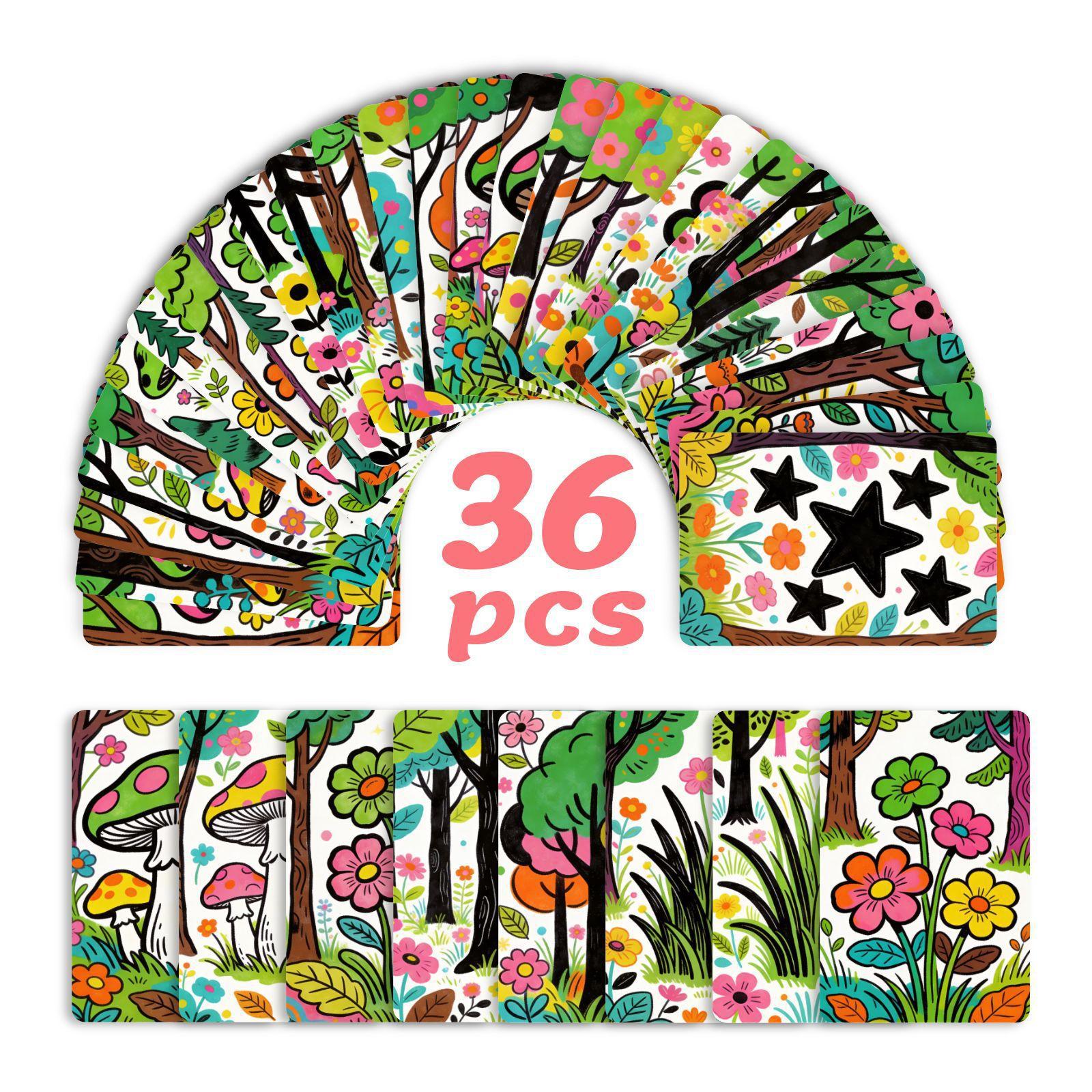 

36 Retro Colored Forest Mushroom Flower Cartoon Cards, Natural Plant Hand Account Decorative Cards RXHB0552