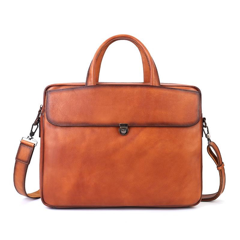 Men's Large Genuine Leather Briefcase: Business Casual Document & Laptop Bag