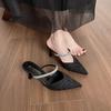 Schaffell-Version Taschenkopf Hausschuhe Damen tragen Sommer zwei Tragevarianten spitz Strass Feenwind Stiletto hohe Absätze Ein-Wort-Sandalen