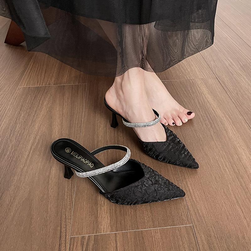 Schaffell-Version Taschenkopf Hausschuhe Damen tragen Sommer zwei Tragevarianten spitz Strass Feenwind Stiletto hohe Absätze Ein-Wort-Sandalen