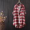 Camicia a quadri da donna a maniche lunghe con colletto alla coreana, casual, oversize