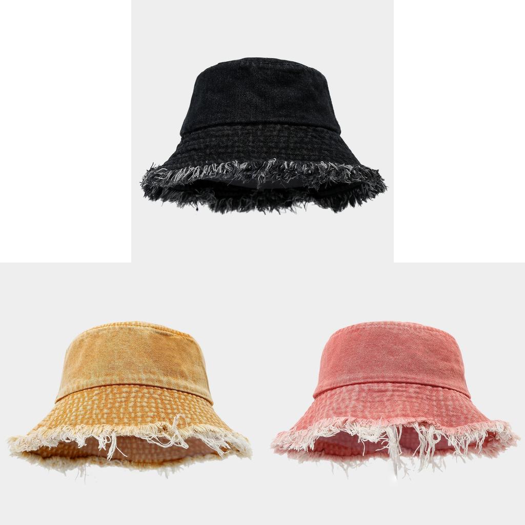 Retro Streetwear Denim Fisherman Hat With Wide Brim For Sun Protection In Summer