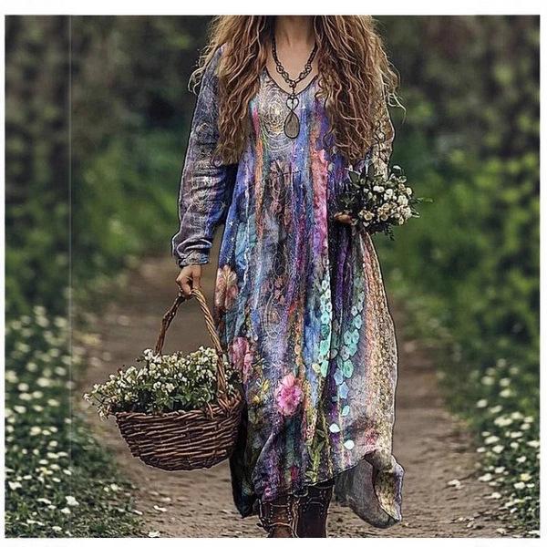 New Women's Autumn Dress Long Sleeve Halloween Dress V-Neck Splicing