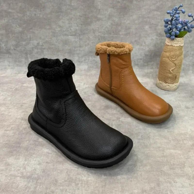 Fur Flats Women Snow Ankle Boots Leather Short Plush Cotton Shoes  Trend  Designer Warm Cozy Casual Winter