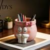 Pink Aesthetic Decor Cute Cartoon Girl Pen Holder, Resin Makeup Brush Decorative Desktop Creative Stationery Holder Organizer with Bow Design,