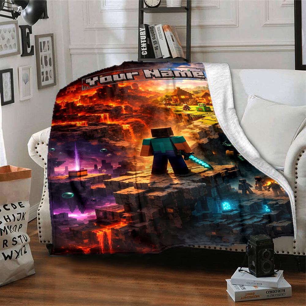 Minecraft Customize Text Blanket Cozy Customizable Blanket Ultra-Soft Perfect for Office Chair Sofa Chair Seaside Four Seasons Universal