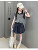 Girls' summer outfit set 2026 new stylish children's summer striped vest, girls' casual pleated skirt two-piece set