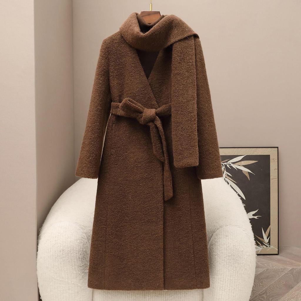 Limited Edition Spring Collection: Women's Wool Blend Double-Faced Coat with Scarf Collar