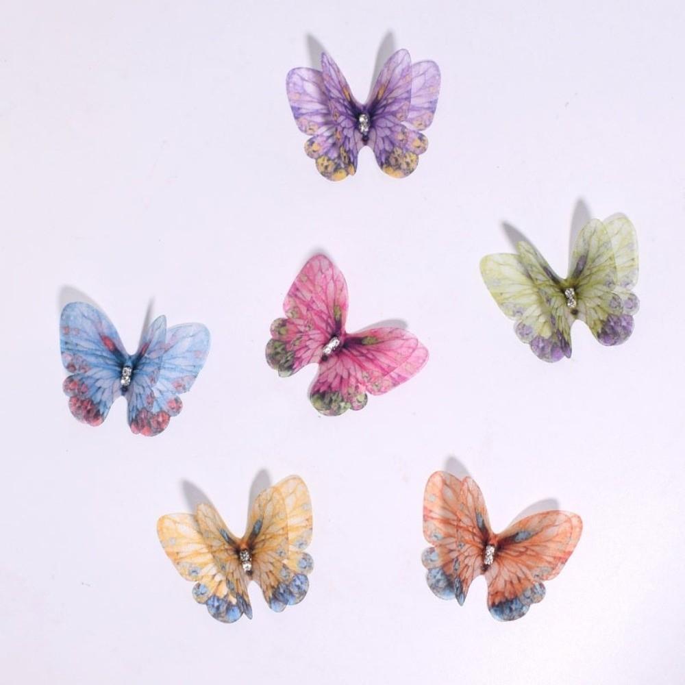 50Pcs 3D Organza Fabric Butterfly Appliques Double-layer Translucent Chiffon Butterfly Embroidered Patches Colorful