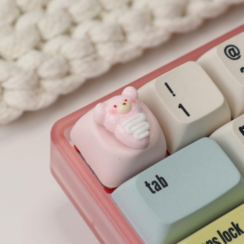 3D Resin Keycaps ESC Keycap Cartoon Bear Pizza Theme For Mechanical Keyboards Pink Yellow Lovely Enhances Typing
