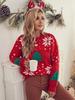 2025 Women's Embroidered Christmas Sweater - European & American Style Crew Neck Pullover with Snowflake and Tree Design