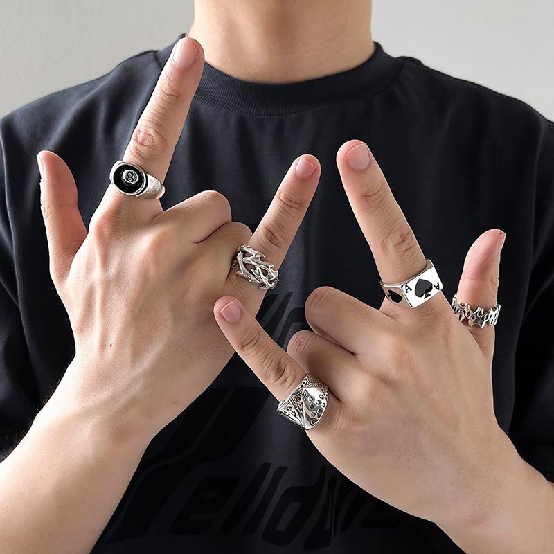 1Set  Creative Punk Poker Joker Rings For Men Retro Personality Goth Skeleton Couple Rings Jewelry Accessories Gifts