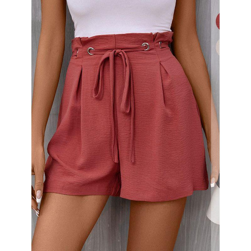 

High Waisted Solid Color Lace up Shorts Women s High Waist Pure Color Tied Shorts Apricot color XL