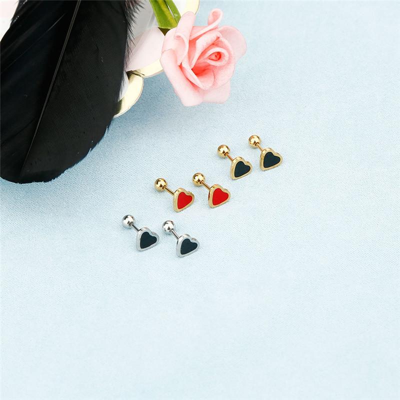Fashion Enamel Heart Mini Earrings Stainless Steel High Grade Geometric Screw Small Stud Ear Jewelry Party Gifts For Women Girls