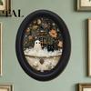 Spooky Aesthetic Room Decor Halloween Wooden Door Hanging Sign, Oval Gothic Black Cat Ghost Wall Plaque, Retro Vintage Home Waterproof Art for