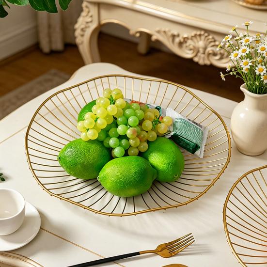 Household Fruit Plate Thickened Iron Fruit Bowl with Large-Capacity Draining Design for Kitchen Counter Anti-Rust Snack and Fruit Holder Tray Home