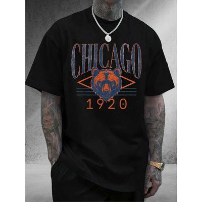 Taglie Europee Uomo Chicago Football Vintage 1920 T-shirt Grafica - Maglietta Morbida Girocollo con Orso e Design 1920