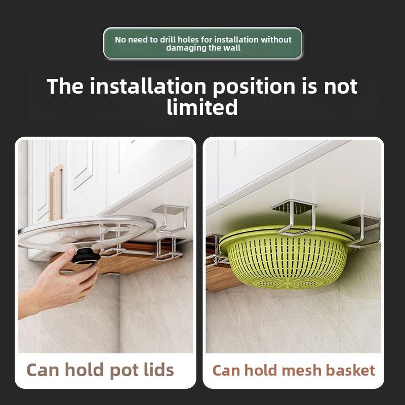 2 Pairs No-Punch Wall Mount Kitchen Pot Lid Shelf