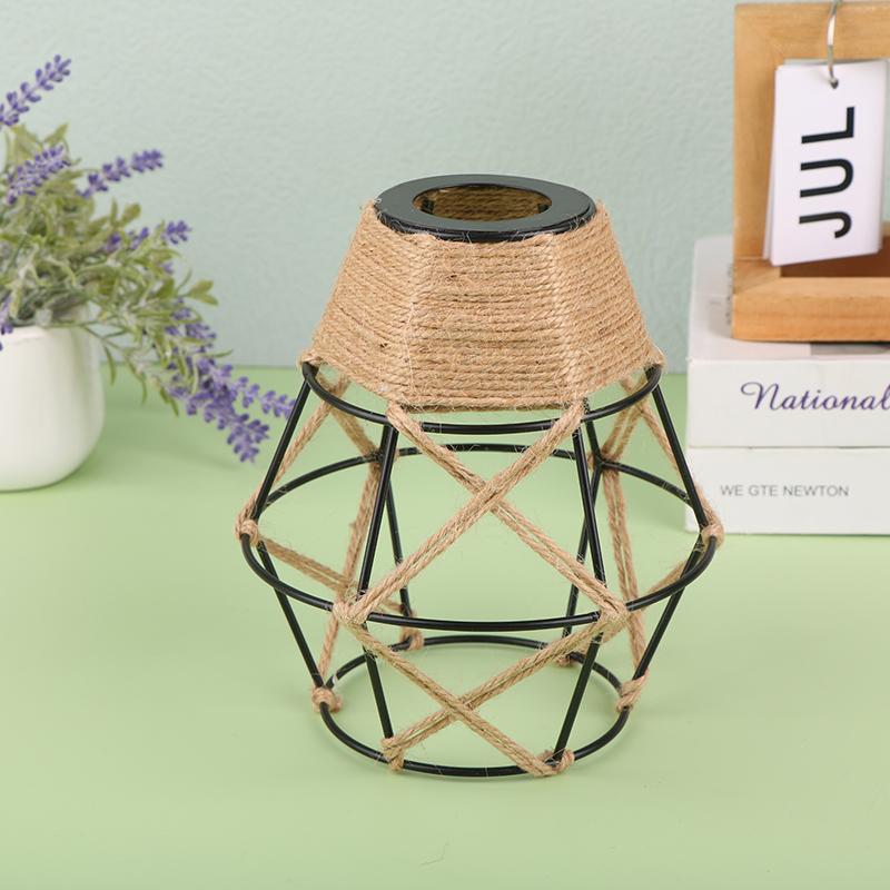 Mini Metal Cage Light Shades With Woven Hemp Rope - Vintage Farmhouse Pendant Lampshades For Home And Commercial Spaces