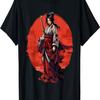 T-shirt Vintage Retro con Fiori di Ciliegio Sakura Samurai Girl(407)